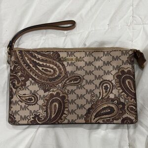 Michael Kors Tan and Brown Paisley Wristlet